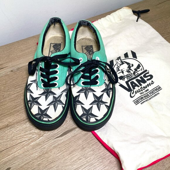 Men's 6.5/Women's 8 Custom Designed Teal & Black Star Vans - Picture 1 of 12